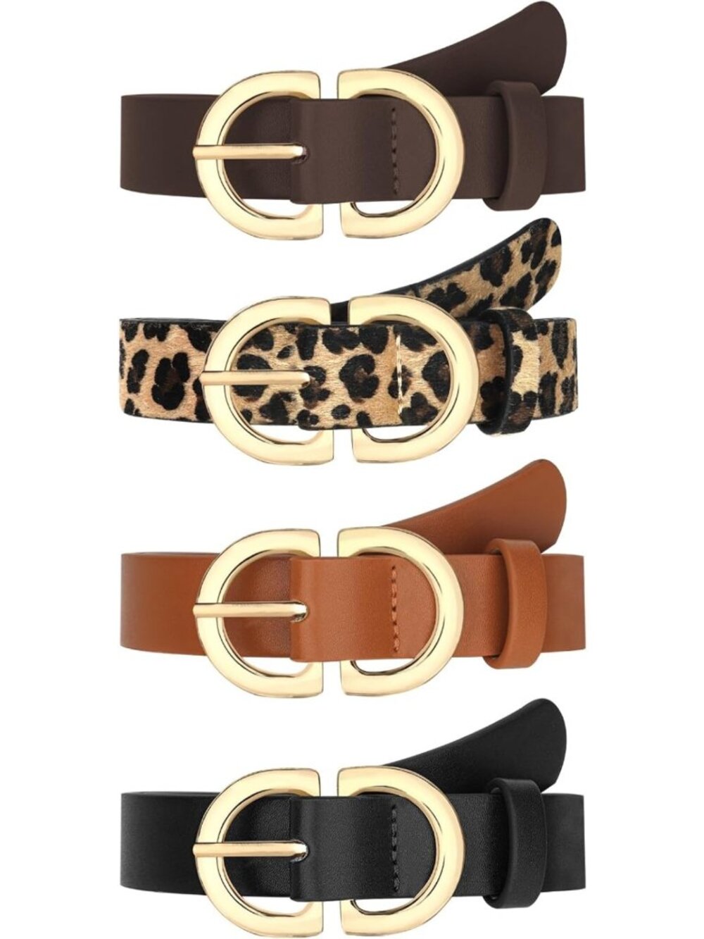 Stylish 4-Pack Leopard Print Leather Belts for Women - Perfect for Jeans